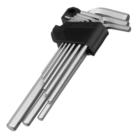 Набор ключей имбусовых, HEX, 1,5-10 мм, CrV, 9 шт., удлиненные Сибртех 123687 купить в Екатеринбурге