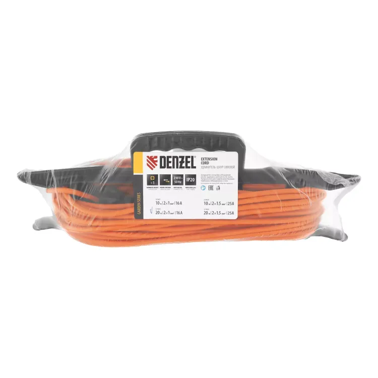 Удлинитель-шнур силовой Denzel Garden Series, б/з, ПВС, 20м, 1 розетка, 2 x 1 мм, 3 м 37402 купить в Екатеринбурге