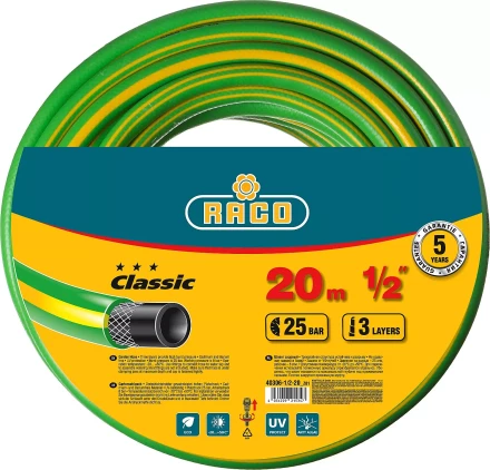 Шланг RACO CLASSIC поливочный, 25атм., армированный, 3-х слойный, 1/2&quot;х20м 40306-1/2-20_z01 купить в Екатеринбурге