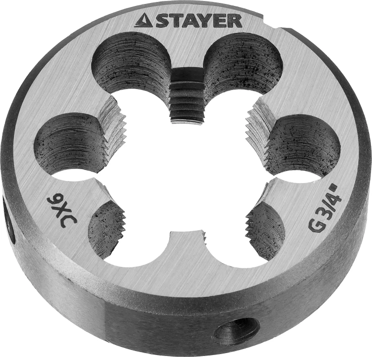 Плашка круглая ручная STAYER "MASTER", сталь 9ХС, для трубной резьбы G 3/4`` 28029-3/4 купить в Екатеринбурге