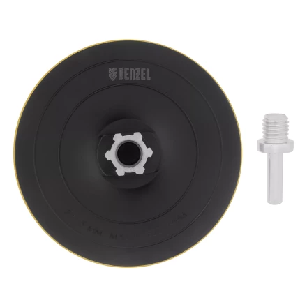 Тарелка опорная для дрели и УШМ с липучкой, 115 мм, твердая, с адаптером c М14 на d8 Denzel 76253 купить в Екатеринбурге