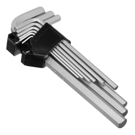 Набор ключей имбусовых, HEX, 2-12 мм, CrV, 9 шт., удлиненные Сибртех 123697 купить в Екатеринбурге