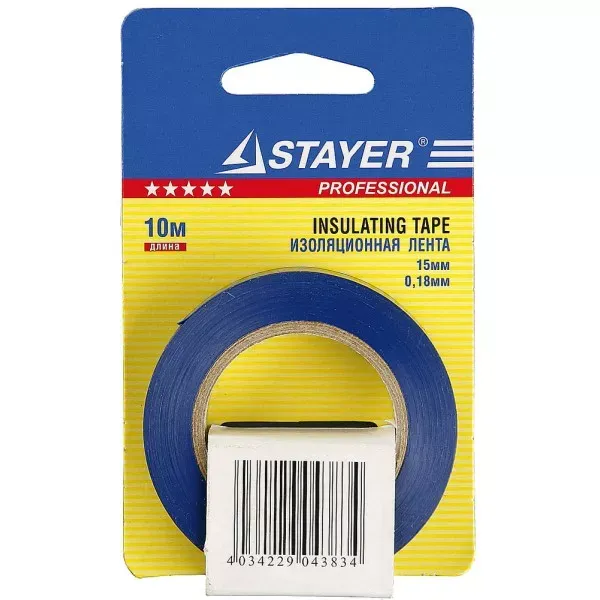Изолента, STAYER Profi 12292-B-15-10, ПВХ, на карточке, 15мм х 10м х 0,18мм, синяя 12292-B-15-10 купить в Екатеринбурге