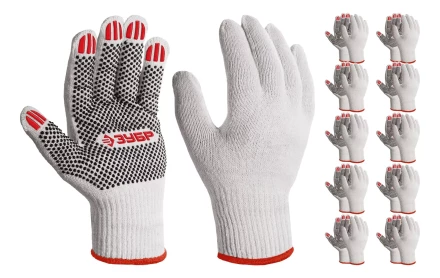 ЗУБР ОПТИМА, М (8), х/б перчатки с ПВХ покрытием (точка), 10 класс, 10 пар (11440-М10) купить в Екатеринбурге