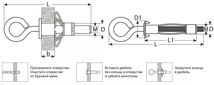 ЗУБР МОЛЛИ, М4 х 32 х 8 мм, 100 шт, анкер с кольцом для пустотелых конструкций (302532-04-032) купить в Екатеринбурге