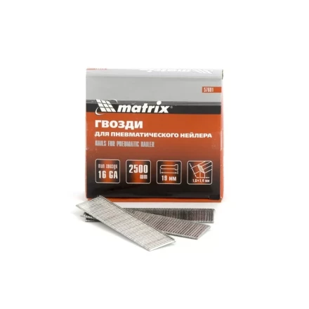 Гвозди 16GA для пневм. нейлера сечение 1,6х1,4 длина 19 мм 2500 шт MATRIX 57601 купить в Екатеринбурге