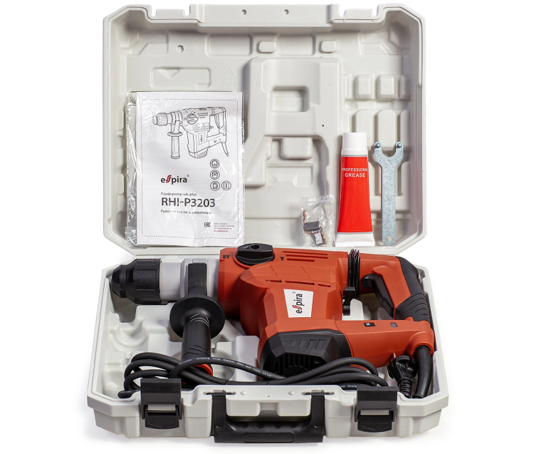 Перфоратор ESPIRA RHI-P3203 (sds plus, 220–240В/50Гц, мощн.1500Вт, ск. хол хода 950 об/м, эн.уд .4,0 Дж, 5.6 кг), 400452 купить в Екатеринбурге