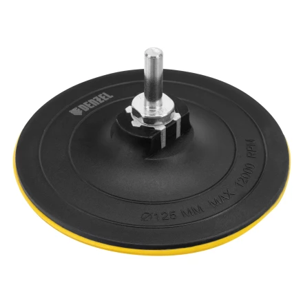 Тарелка опорная для дрели и УШМ с липучкой, 125 мм, твердая, с адаптером c М14 на d8 Denzel 76254 купить в Екатеринбурге