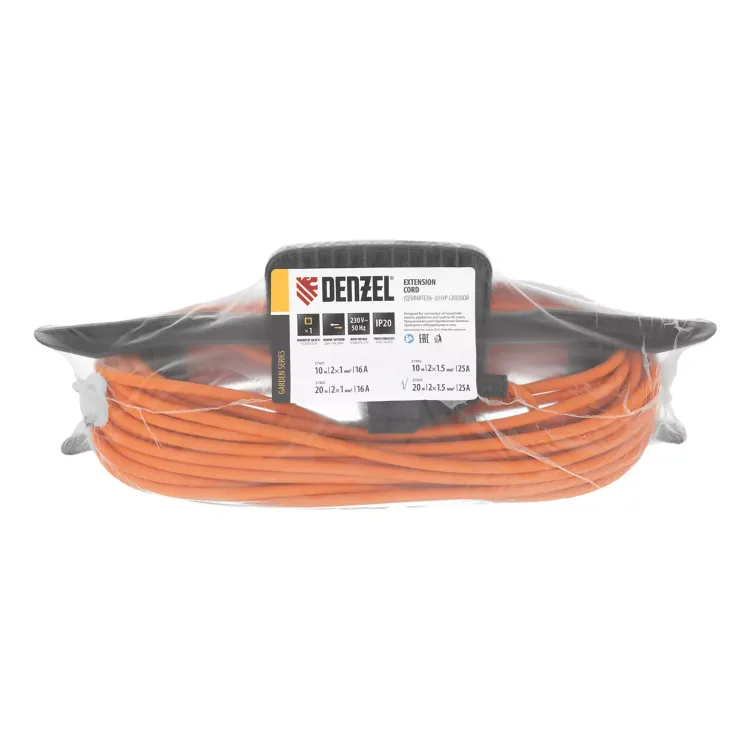 Удлинитель-шнур силовой Denzel Garden Series 37404, б/з, ПВС, 20м, 1 розетка, 2 x 1,5 мм, 3 м купить в Екатеринбурге