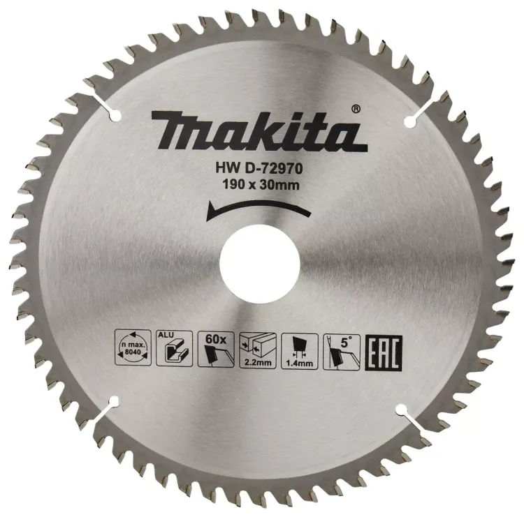 Диск пильный для алюминия Makita D-72970, 190x30/20х1.4 мм; 60 зубьев купить в Екатеринбурге