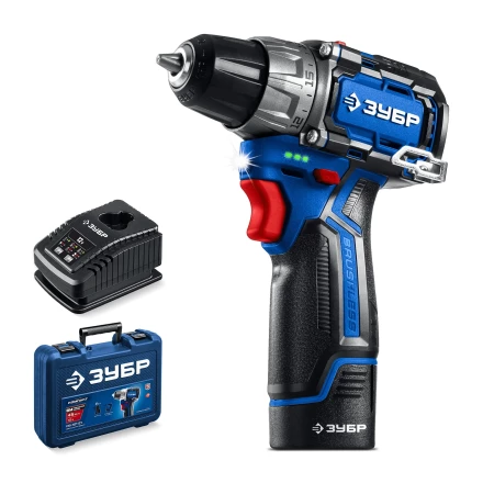 ЗУБР КОМПАКТ #2, 12 В, 45 Н·м, 1 АКБ тип Т7 (2 А·ч), дрель-шуруповерт, BRUSHLESS, кейс, Профессионал (DB-121-21) купить в Екатеринбурге