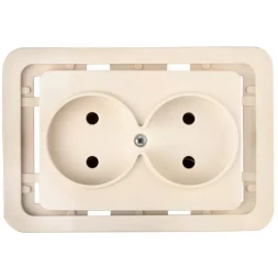 Розетка СВЕТОЗАР &quot;ГАММА&quot; двойная, цвет бежевый, 16А/~250В SV-54102-B
