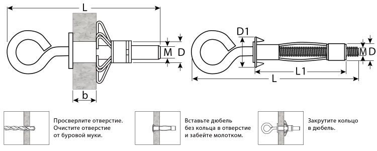 ЗУБР МОЛЛИ, М5 х 52 х 11 мм, 80 шт, анкер с кольцом для пустотелых конструкций (302532-05-052) купить в Екатеринбурге
