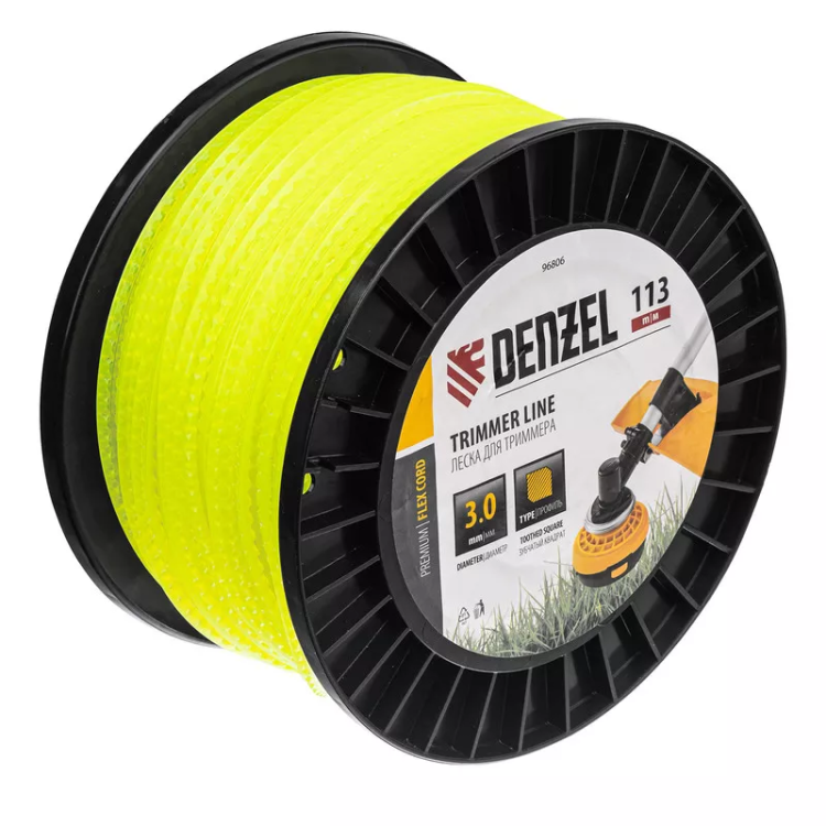 Леска для триммера зубчатый квадрат, 3,0мм х 113м, на DIN катушке FLEX CORD// Denzel 96806 купить в Екатеринбурге