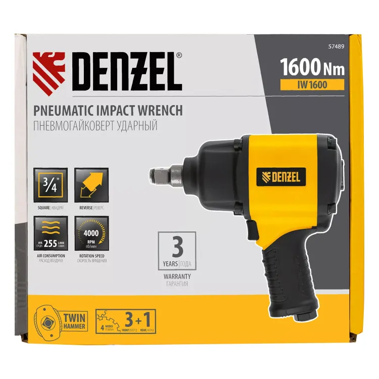 Ударный пневмогайковерт Denzel IW1600 57489, 3/4", 4000 об/мин, 1600 Нм купить в Екатеринбурге