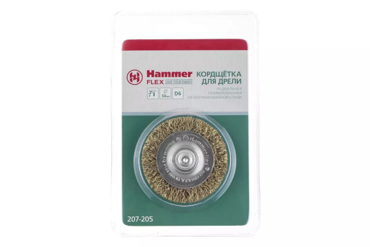 Кордщетка HAMMER плоская 50мм для дрели гофрированная латунированная сталь (207-205) купить в Екатеринбурге