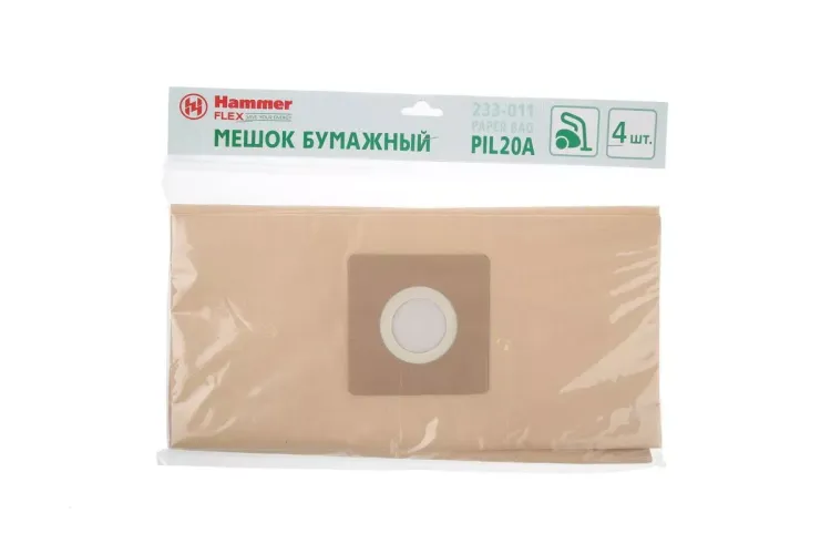 Бумажные мешки HAMMER 233-011 для пылесосов PIL20A (4 шт.) купить в Екатеринбурге