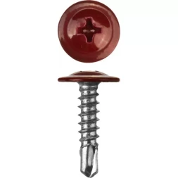 Саморезы ЗУБР с прессшайбой и сверлом по листовому металлу до 2мм, окрашенные в RAL-3005, PH2, 4,2х16мм, 500шт 300211-42-016-3005