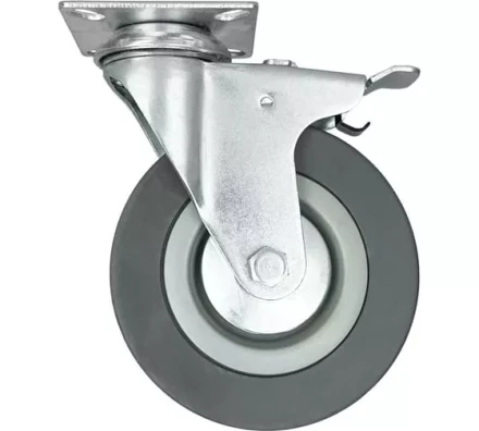 Аппаратное поворотное колесо с тормозом HITCH 75*20 резина серая SCgb93 (SZ084837) купить в Екатеринбурге