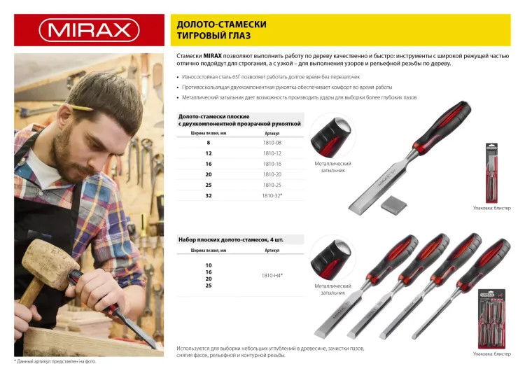 Стамеска MIRAX с двухкомпонентной прозрачной рукояткой, 8мм 1810-08 купить в Екатеринбурге