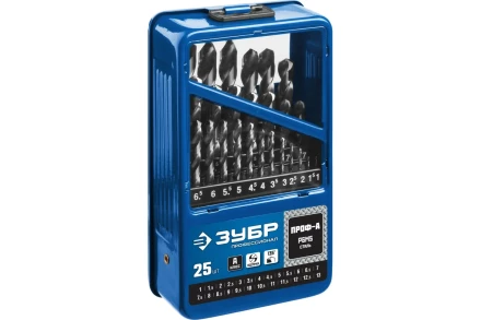 ЗУБР ПРОФ-А, 25 шт, (1-13 мм), сталь Р6М5, класс А, мет.бокс, набор сверл по металлу, Профессионал (29625-H25) купить в Екатеринбурге