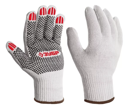 ЗУБР ОПТИМА, XL (10), х/б перчатки с ПВХ покрытием (точка), 10 класс (11440-XL) купить в Екатеринбурге