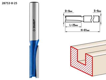 ЗУБР 8 x 25 мм, хвостовик 8 мм, фреза пазовая прямая, Профессионал (28753-8-25) купить в Екатеринбурге