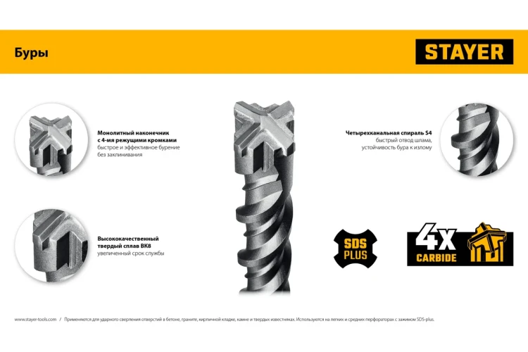 STAYER HERCULES-4Х 4x110 мм, SDS-plus бур купить в Екатеринбурге