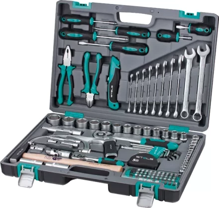 Набор инструментов 1/2  1/4 CrV пластиковый кейс  98 предметов STELS 14111 купить в Екатеринбурге