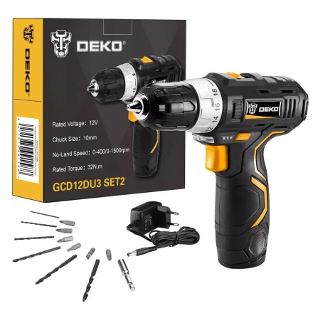 Дрель аккумуляторная в наборе DEKO GCD12DU3 SET2 Li-Ion, 063-4146 купить в Екатеринбурге