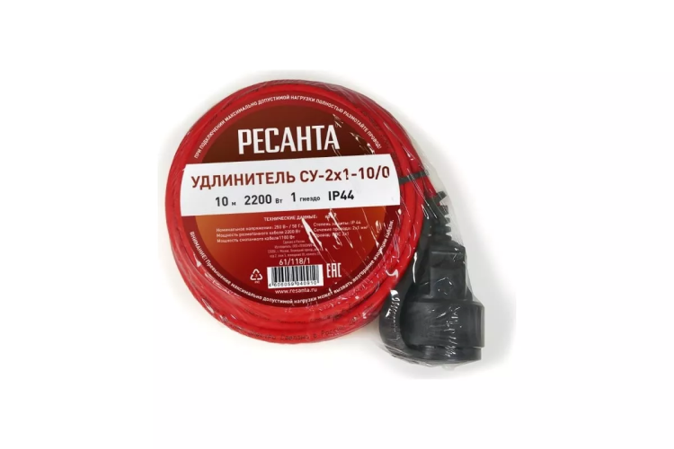 Удлинитель силовой б/катушки Ресанта СУ-2х1-10/0 (IP44) 61/118/1 купить в Екатеринбурге