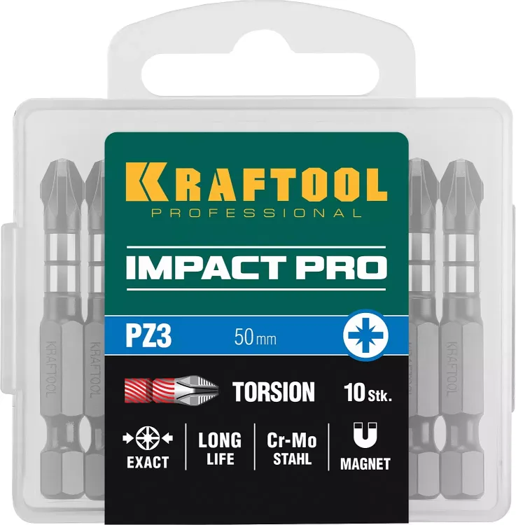 Биты для ударных шуруповертов KRAFTOOL Impact Pro PZ 26193-3-50-S10 купить в Екатеринбурге