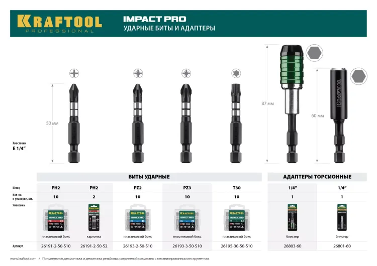 Биты для ударных шуруповертов KRAFTOOL Impact Pro PZ 26193-3-50-S10 купить в Екатеринбурге