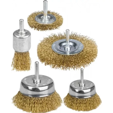 STAYER &quot;PROFESSIONAL&quot;. Набор щеток-крацовок для дрели, витая стальная латунированная проволока 0,3мм, диск. 50,75мм, чаш. 50,75мм, кист. 25мм, 5шт 35157-H5_z01 купить в Екатеринбурге