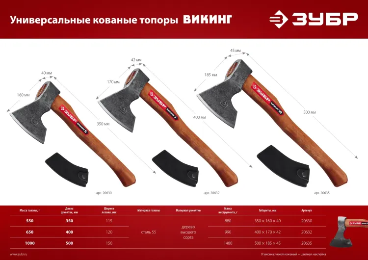 ЗУБР ВИКИНГ-10, 1100/1450 г, 500 мм, универсальный кованый топор (20635) купить в Екатеринбурге