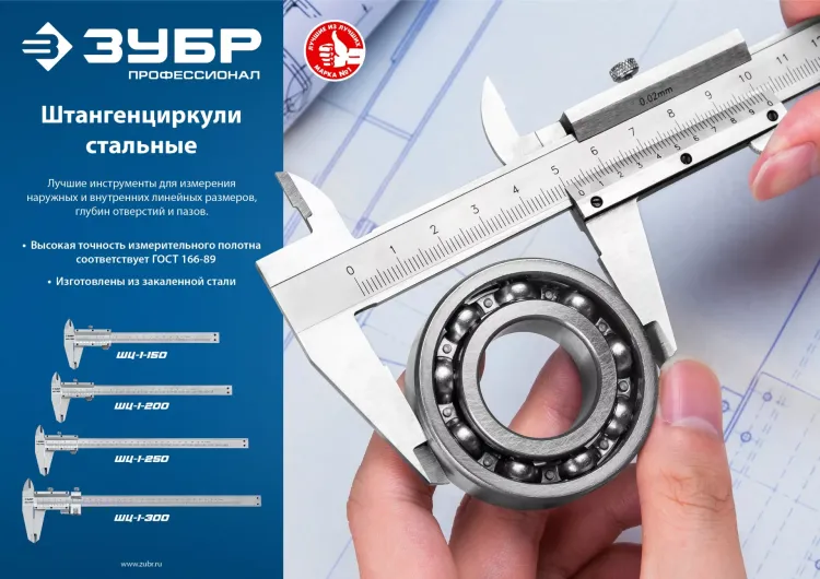 ЗУБР ШЦ-1-250, 250 мм, стальной штангенциркуль, Профессионал (34514-250) купить в Екатеринбурге