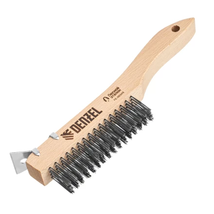 Щетка зачистная 4-х рядная, проволока из нержавеющей стали с деревянной ручкой скребок, EFP// Denzel 74847 купить в Екатеринбурге