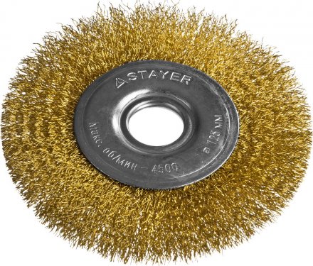 STAYER &quot;PROFESSIONAL&quot;. Щетка дисковая для УШМ, витая стальная латунированная проволока 0,3мм, 125ммх22мм 35122-125 купить в Екатеринбурге