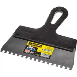 Шпатель STAYER &quot;PROFESSIONAL&quot; нержавеющий зубчатый с пластмассовой ручкой, 200мм, зуб 6х6мм 1009-20-06