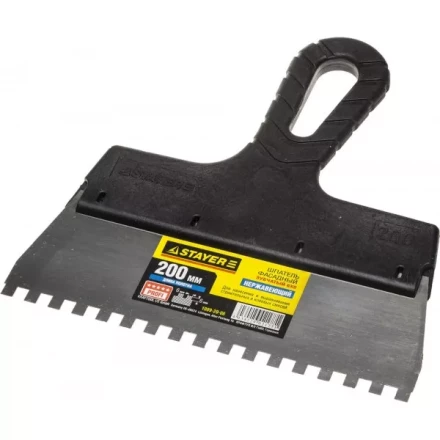 Шпатель STAYER &quot;PROFESSIONAL&quot; нержавеющий зубчатый с пластмассовой ручкой, 200мм, зуб 6х6мм 1009-20-06 купить в Екатеринбурге