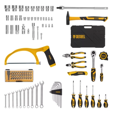 Набор инструментов Denzel 15803, 1/2&quot;, 1/4&quot;, CrV, S2, пластиковый кейс, 100 предметов купить в Екатеринбурге