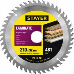Пильный диск &quot;Laminate line&quot; для ламината, 210x32, 48Т, STAYER 3684-210-32-48