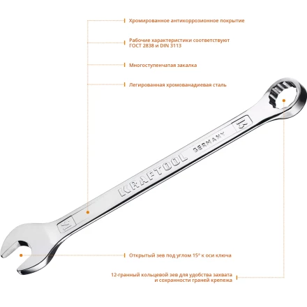 Ключи комбинированные KRAFTOOL, Cr-V, DIN 3113 27079-14 купить в Екатеринбурге