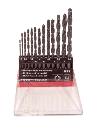Набор сверл для металла HSS Ф1,5-6,5 мм 13 штук пластиковый футляр VMX 511621 купить в Екатеринбурге