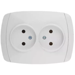 Розетка СВЕТОЗАР &quot;CITY LIGHT&quot; двойная в сборе, без заземления, цвет белый, 16А/~250В SV-54202-W