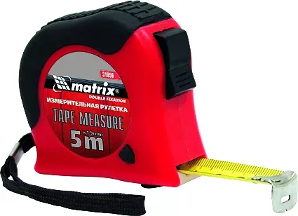 Рулетка Double  fixation 5 м х 19 мм обрезиненный корпус двойная плавная фиксация  MATRIX 31056 купить в Екатеринбурге
