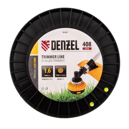 Леска для триммера круглая, 1,6мм х 408м, на DIN катушке FLEX CORD, Denzel 96268 купить в Екатеринбурге