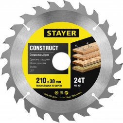 Пильный диск &quot;Construct line&quot; для древесины с гвоздями, 210x30, 24Т, STAYER 3683-210-30-24