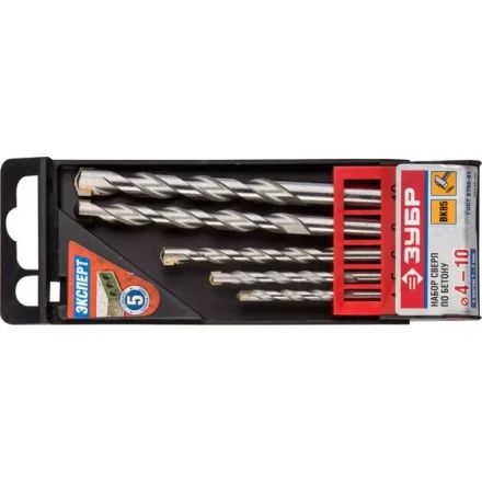 Набор ЗУБР Сверла по бетону ударные, 4-5-6-8-10 мм, пластиковый бокс, 5 шт 29140-H5 купить в Екатеринбурге