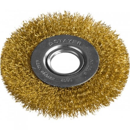 STAYER &quot;PROFESSIONAL&quot;. Щетка дисковая для УШМ, витая стальная латунированная проволока 0,3мм, 100ммх22мм 35122-100 купить в Екатеринбурге